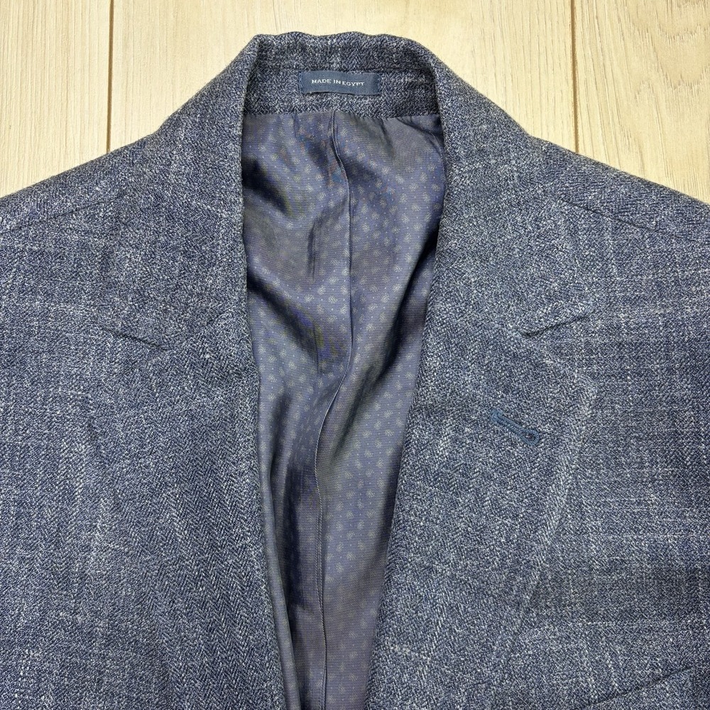 Joseph Abboud Indigo Blue E.THOMAS Wool Silk Linen Chambray Blue Blazer Mens 40R - Picture 5 of 11
